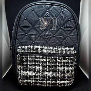 Badgley Mischka Quilted Backpack with Tweed Pocket NWT